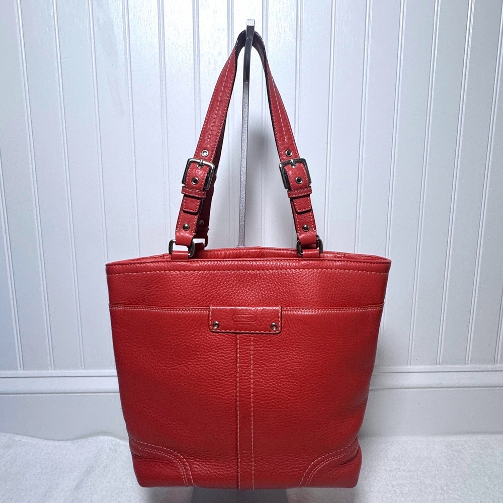 Coach Hamilton Shoulder Tote Bag Burnt Orange Salmon Pebbled Leather F13089‎ VTG